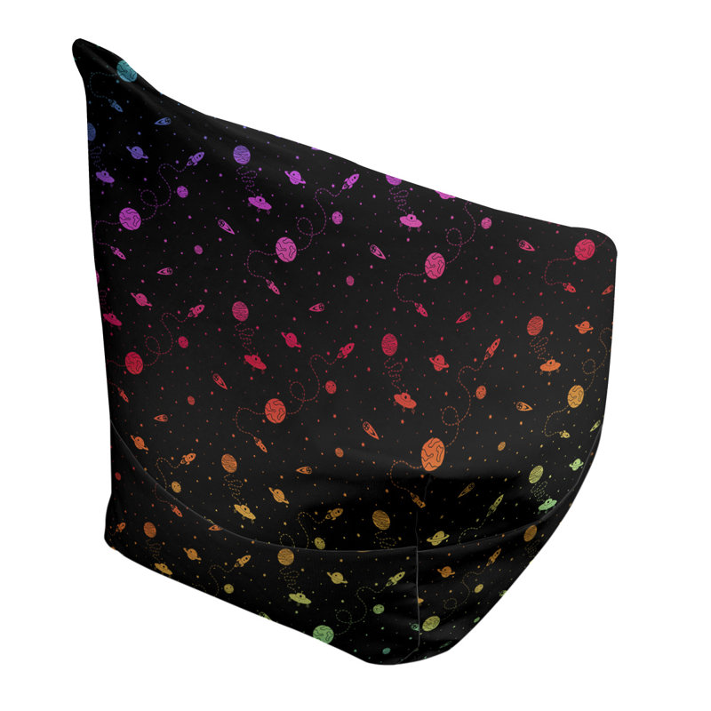 Sac de pois Leffel, H 38 po x L 42 po x P 29 po, Pouf fauteuil, Mauve / orange / jaune