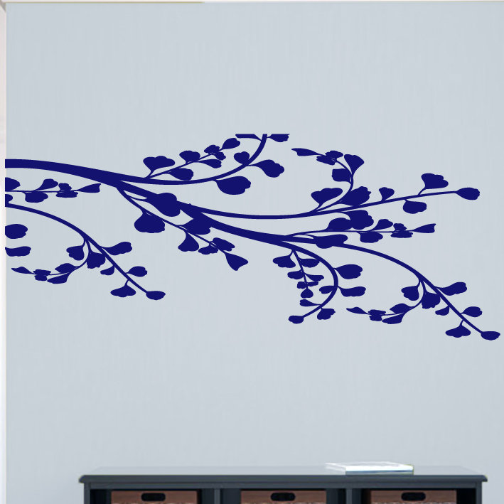 Adhésif décoratif coin branche feuillue, Bleu marine