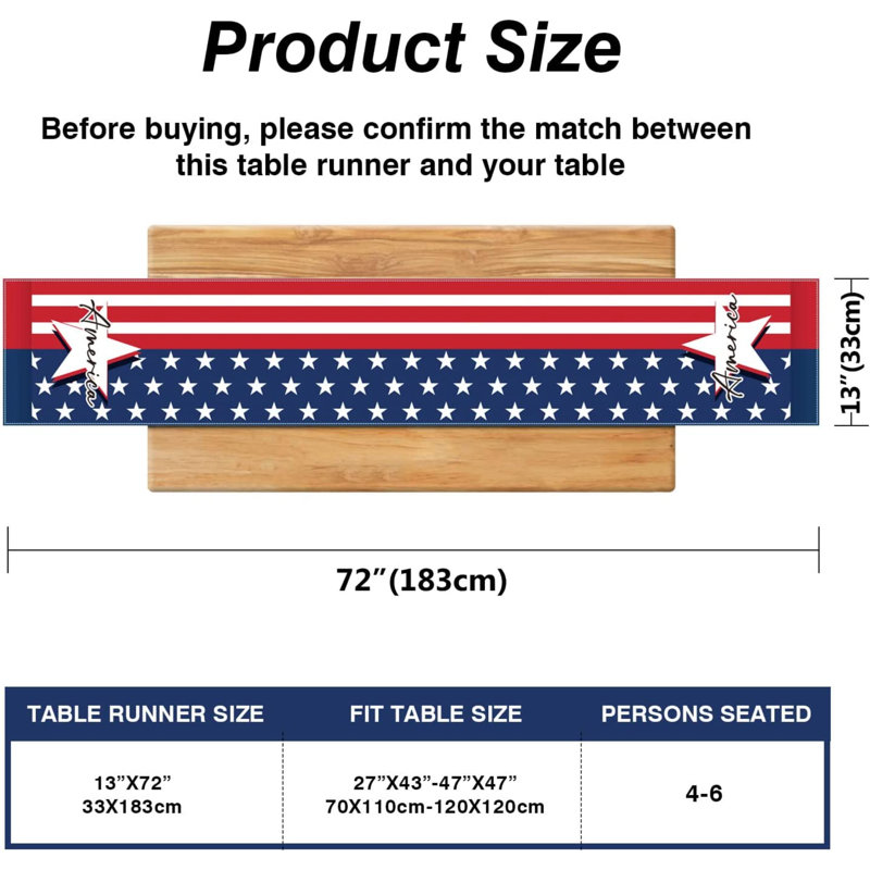Chemin de table patriotique 4 juillet, chemin de table en lin avec drapeau américain à rayures