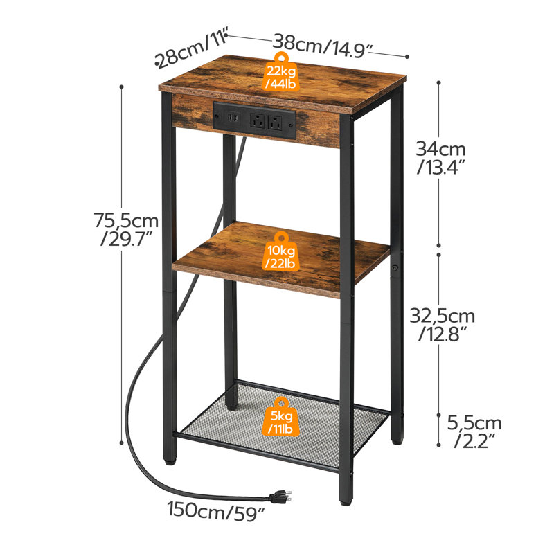 Table de bout haute de 29,7 po avec station de charge Pryce, Brun