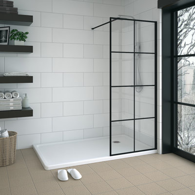Keitez 757mm W x 1950mm H Semi-Frameless Wet Room Screen with Pattern Glass