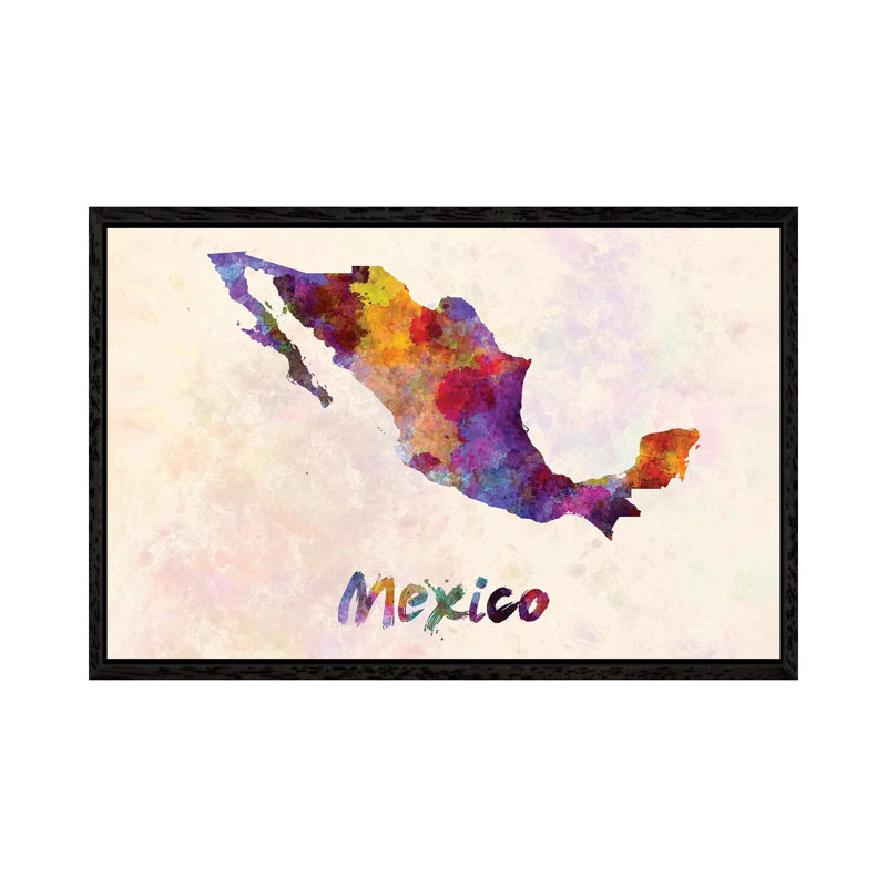 Mexico In Watercolor by Paul Rommer - Floater Frame Gallery-Wrapped Canvas Giclée on Canvas, 101.6 cm H x 66.04 cm W, Black