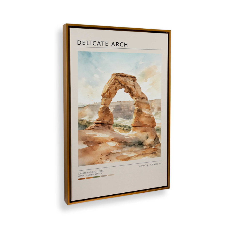 Delicate Arch, Utah, reproduction d'art sur toile, 24 po x 36 po, Cadre flottant doré poli