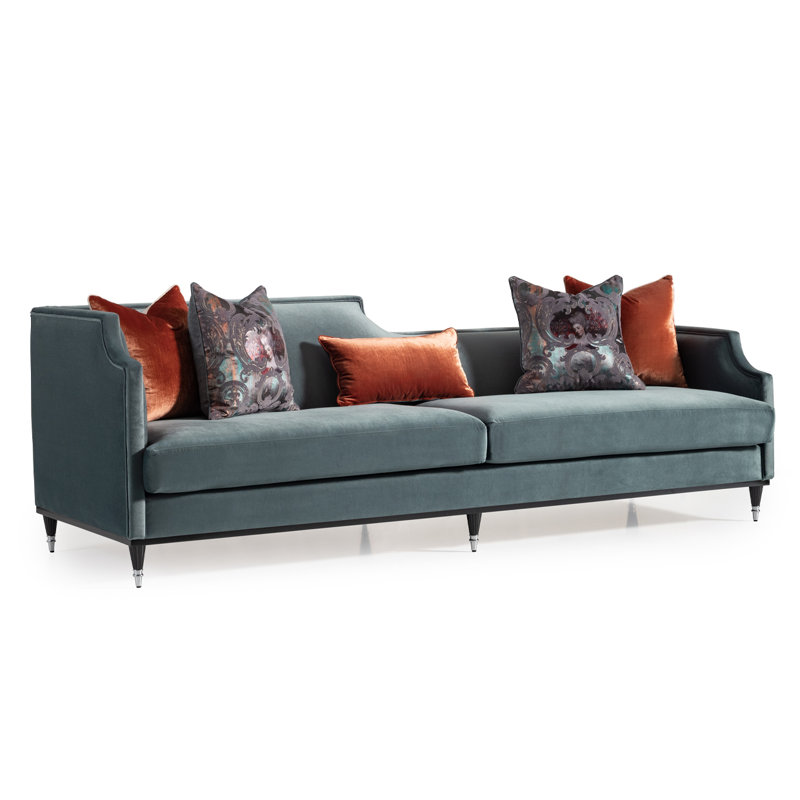 La Francaise 105'' Square Arm Sofa, Teal Blue Velvet