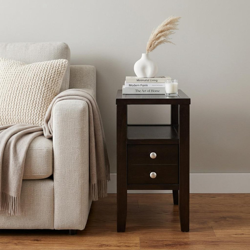  Table de bout contemporaine 24 po avec deux tiroirs Brown