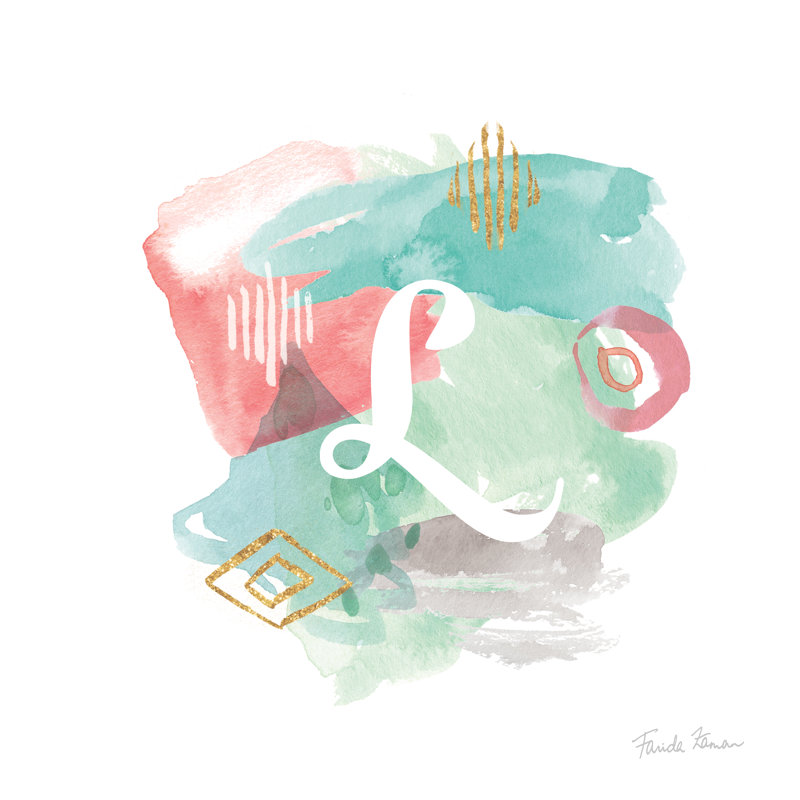 Abstrait monogramme L, Papier avec cadre doré, H 36 po x l 36 po, Non