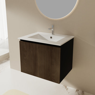 Ensemble de meuble-lavabo flottant 24 po avec porte-serviettes et évier en acier inoxydable et fabrication en céramique