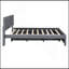 Lit plateforme tapissier avec tête de lit à motif brique et gigogne simple TG, tissu en lin, gris