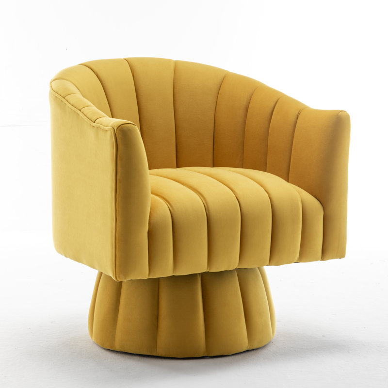 Murrow Upholstered Swivel Barrel Chair, Yellow Velvet