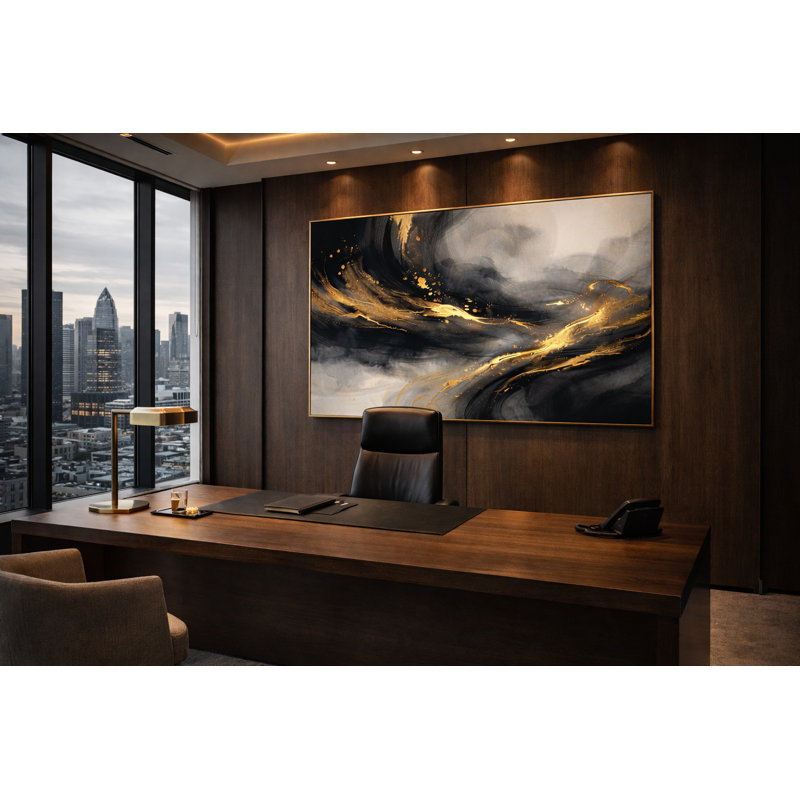 Nocturne in Gold Framed Canvas Wall Art by Kasian Art Studio - Black Frame, White