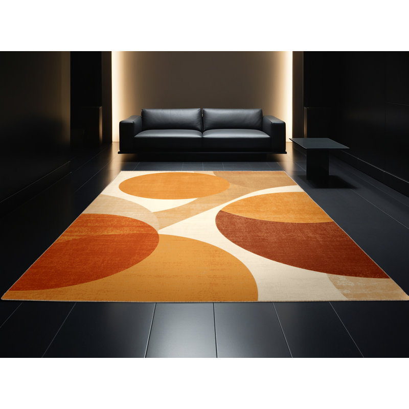 Tapis moderne et contemporain orange lavable à la machine en brun - beige, 2 x 5