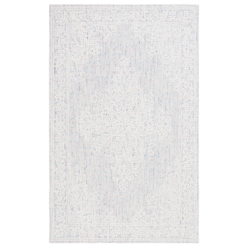 Tapis oriental en coton touffeté à la main gris clair / ivoire Hadees, Rectangle 6 pi x 9 pi