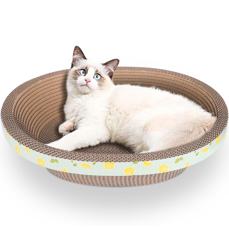 Oval Large Cat Scratcher Cardboard Bed Lounger Couch, Cat Scratching Board Lounge Box Durable, Corrugated Cat Scratch Pad For Indoor Cats Furniture Protector 19.5"