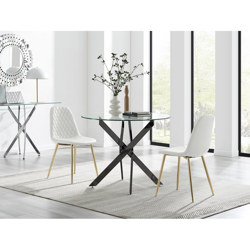 Bernell 2 - Person Dining Set, White/Gold