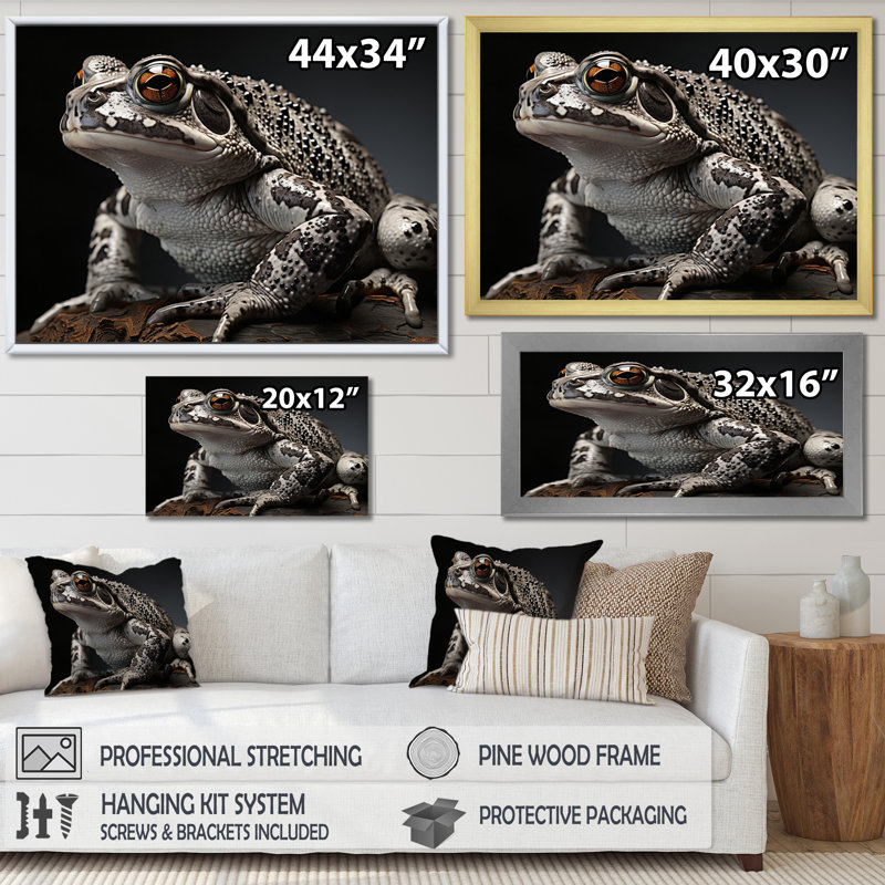 «Frog Portrait I», reproduction d'art sur toile, H 34 po x l 44 po x P 1,5 po, Cadre flottant doré