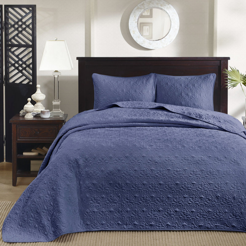 Couvre-lit réversible bleu marine, en coton matelassé classique, en coton prélavé et rembourré pour plus de douceur