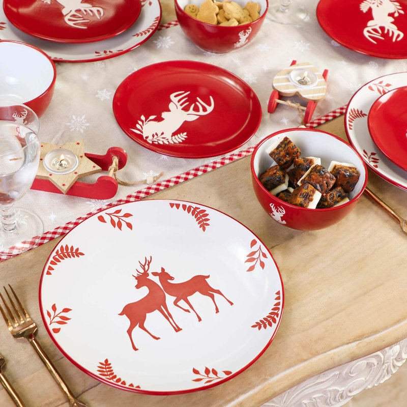 Piece Stoneware Dinnerware Set - Service for 6, Red