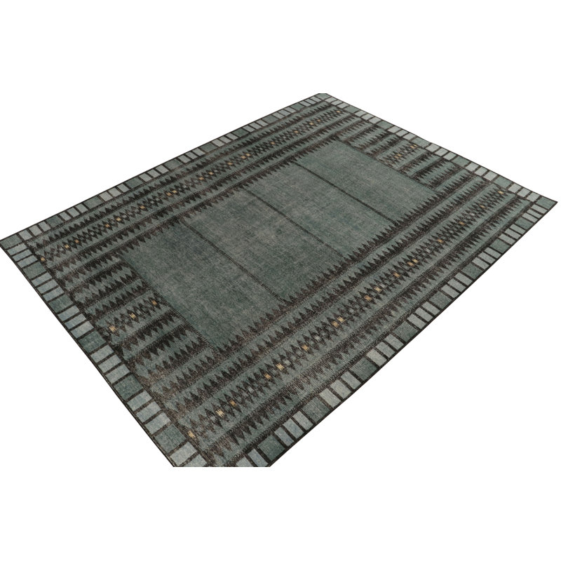 Distressed Homage Hand Knotted Wool Geometric Area Rug, Rectangle 12' x 18'