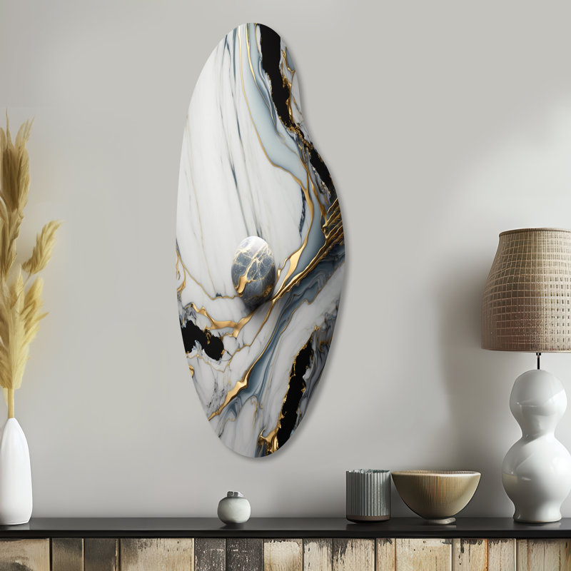 Borlon - art mural asymétrique en métal incurvé en forme de marbre abstrait, H 38 po x l 15 po