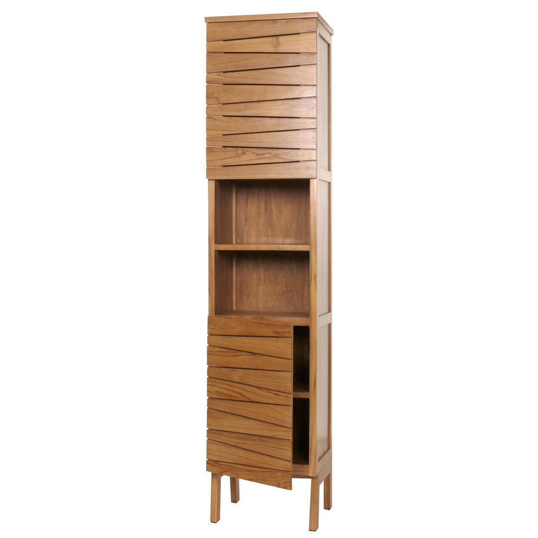 Teak-Hochschrank MCW-M73, Badschrank, 2 Türen 6 Fächer, hochwertiges B-Grade-Teak (Kernholz, 20-30 Jahre) 181x40x35cm