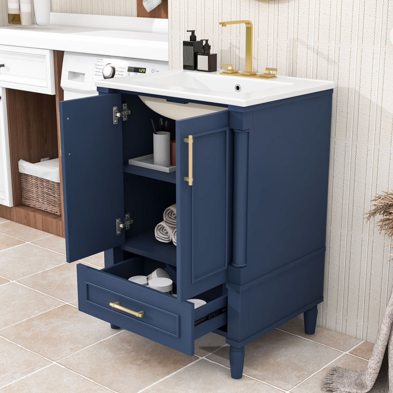 Meuble-lavabo avec lavabo et tablette réglable, Bleu