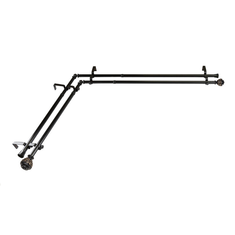Tringle à rideaux double en angle Charleen, 120 à 170 po, Nickel satiné