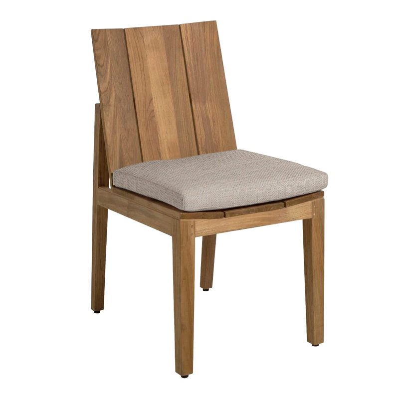 Chaise d'appoint d'extérieur en teck Ashland, Pas de soudure, Teck naturel, Lin Dove Sunbrella®