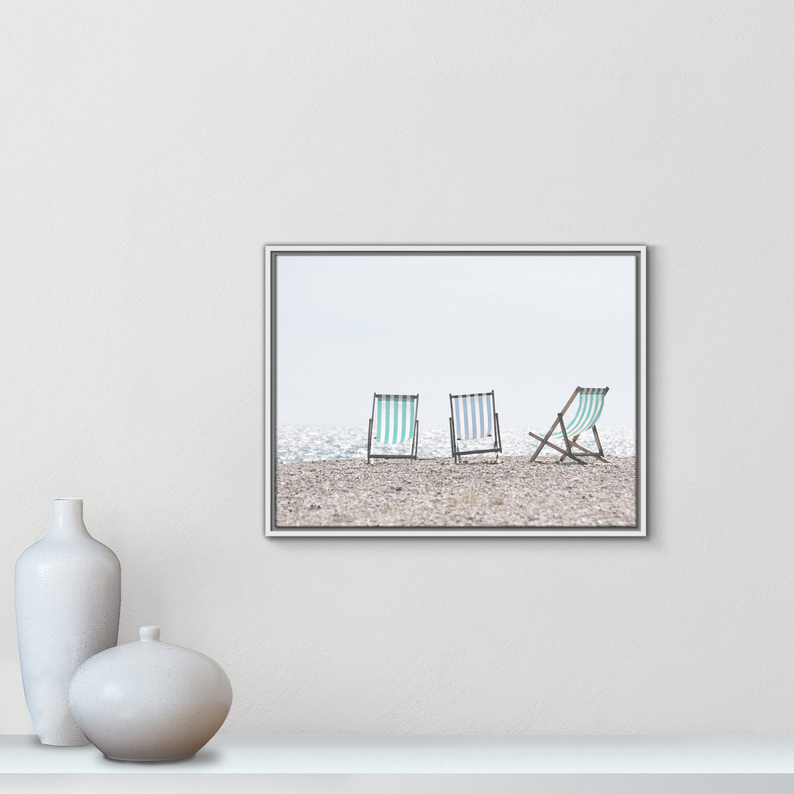 Beach Chairs - Photograph Print, White Framed Canvas, 19.5" H x 25.5" W x 2" D