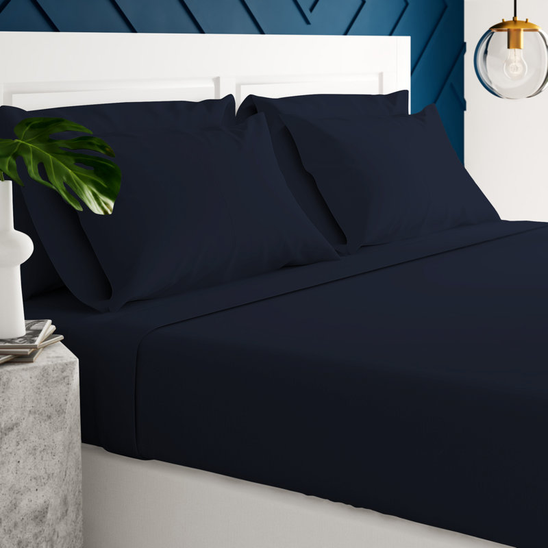 Ensemble de draps en microfibre Luxury Hotel Comfort, Bleu marine, Ensemble de draps pour grand lit + un drap-housse 