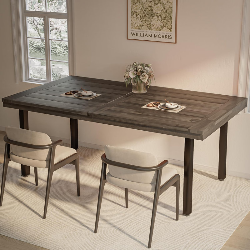 Dining Table for 6-8 People, 70" Acacia Wood Rustic Rectangular Dinner Table with Metal Frame, Sandblast Finish, Natural Stained, Indoor Outdoor Kitchen Dining Room Table Large 70x33.2x30 inch