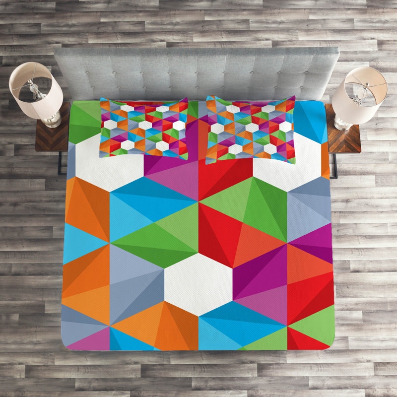 Modern & Contemporary Polyester Geometric Shapes Coverlet, King Bedspread + 2 Shams