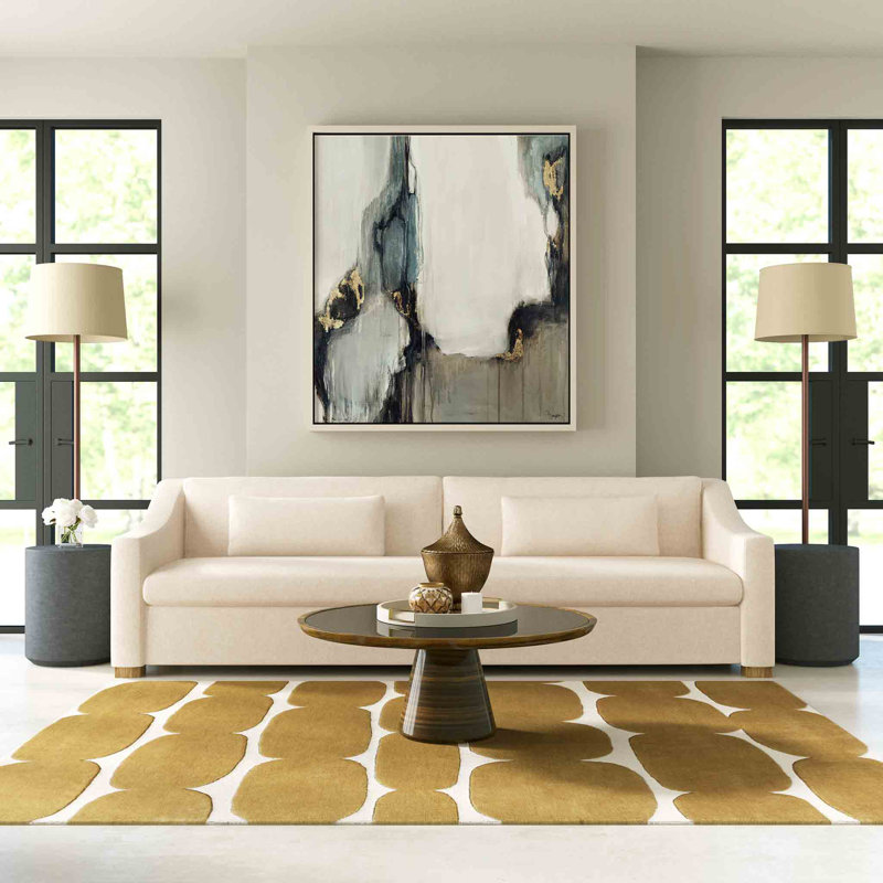 Brick Road Handmade Tufted  Wool/Cotton Mustard Yellow/Ivory Area Rug, Rectangle 10' x 14'