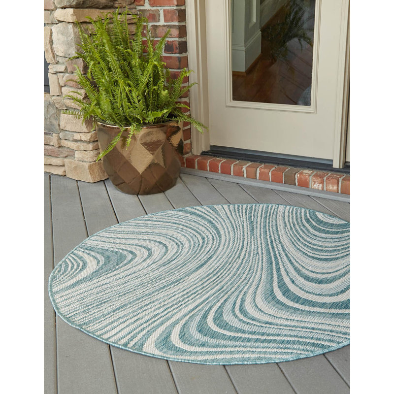 Tapis intérieur / extérieur bleu clair Richael, Rond 4 pi 1 po