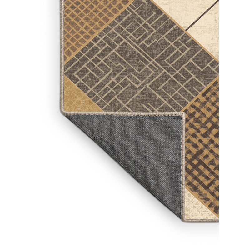 Tapis moelleux moelleux et moelleux à carreaux de couleur BCBG - reliure beige, Rond 7 pi