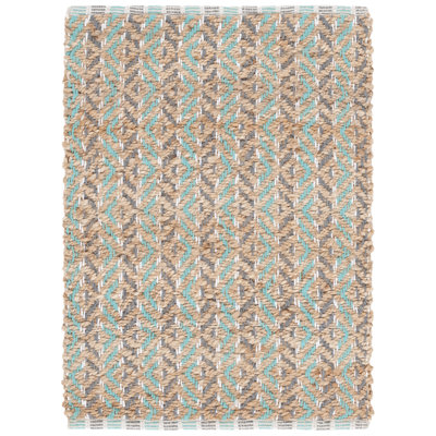 Natural Fiber 661 Flatweave Jute/Cotton Geometric Rug in Natural/Teal/Gray/Ivory