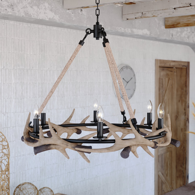 Biergh 6 - Light Dimmable Wagon Wheel Chandelier