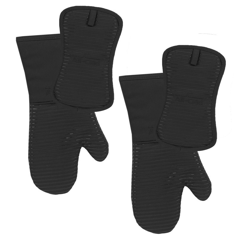 All-Clad Silicone Pot Holder & Oven Mitt 4-Pack, Black
