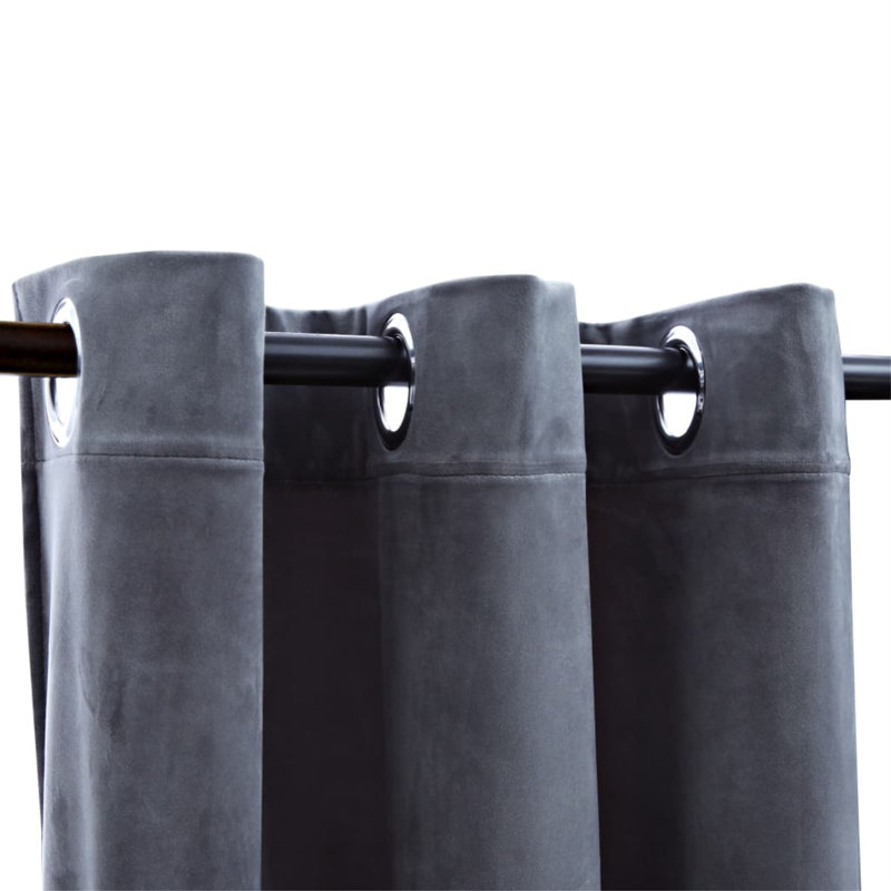 Bertello Velvet Blackout Curtains with Rings, Anthracite, 37" W x 63" L