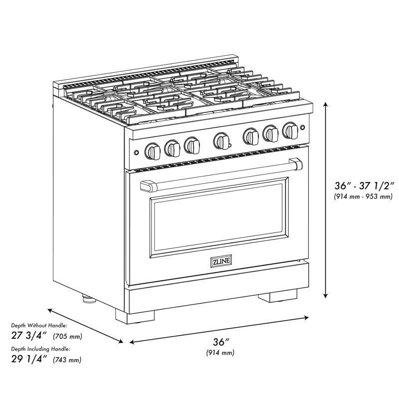 ZLINE Autograph 36 in. Gas Range in Stainless Steel, Black/Polished Gold