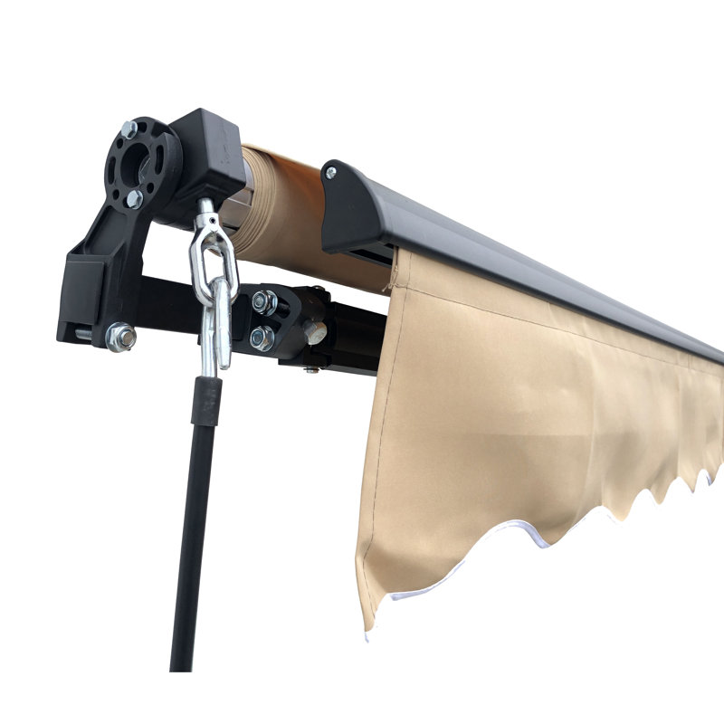 Motorized Retractable Patio Awning- Black Frame, 16' W x 10' D, Onyx Black, Solid Color