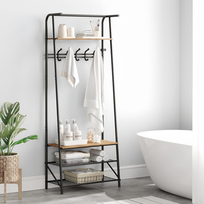 Multifunctional Coat Rack Shoe Bench with 5 Hooks - Ideal Hall Tree for Entryway Storage and Bedroom Organization