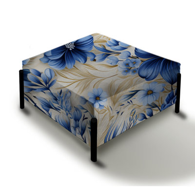 Enchanted Blue And White Peonies Pattern III - Floral Large Square Ottoman