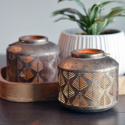 Tree Themed Lattice Candle Lanterns, Set of 2