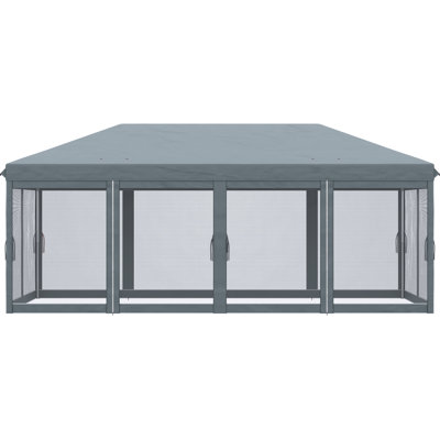 10' X 20' Pop Up Canopy Tent With Netting, Heavy Duty Sunshade For Patio. Gray. Keeps Bugs Out, Reinforced Structure, Easy To Anywhere Sun Shade Netting. For Outdoor, Garden, Large Coverage,
