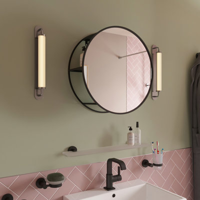 Steel Round Mirror with Shelves