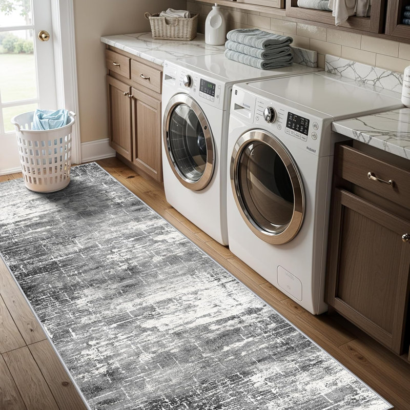 Washable Kitchen Runner Rug Non-Slip, 2' x 5', Black/Grey