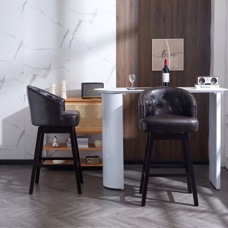Ensemble de 2 tabourets de comptoir pivotants de 33,25 po, avec tabourets de bar à hauteur de comptoir avec structure en bois d'hévéa massif, dossier, repose-pieds, tabourets de bar sans accoudoir pour bar personnel, comptoir de cuisine