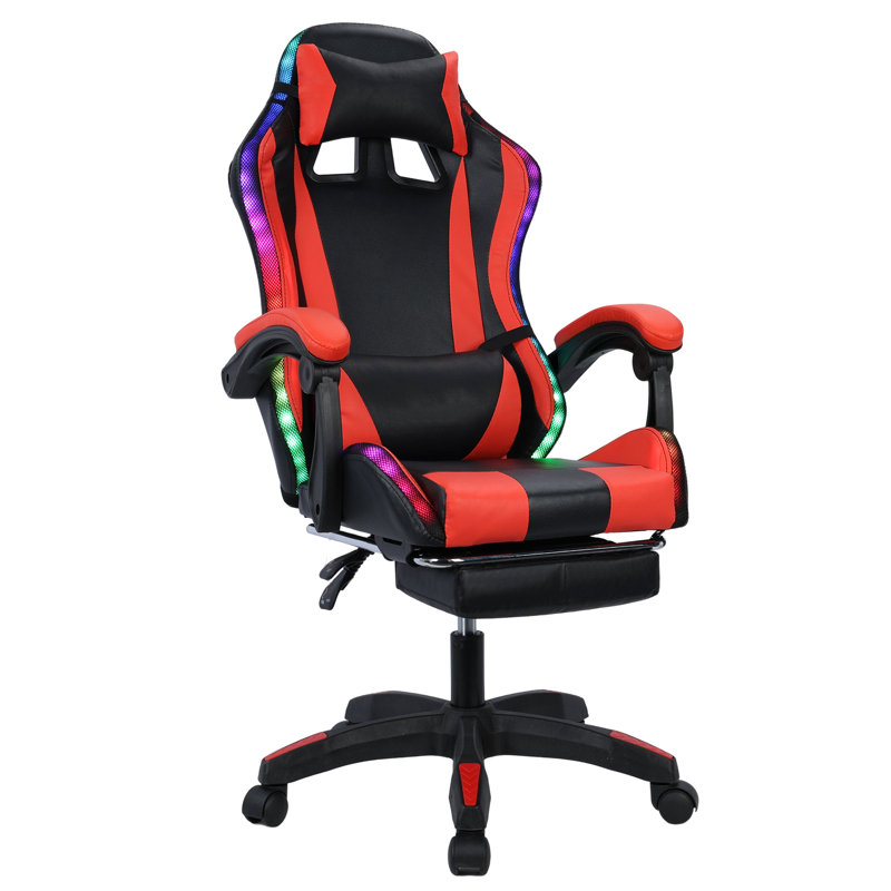Adjustable Video Gaming Chair With Massage Swiveling Pc & Racing Game Chair With Speakers & Led Lights & Footrest Computer Chair With Adjustable Lumbar Support