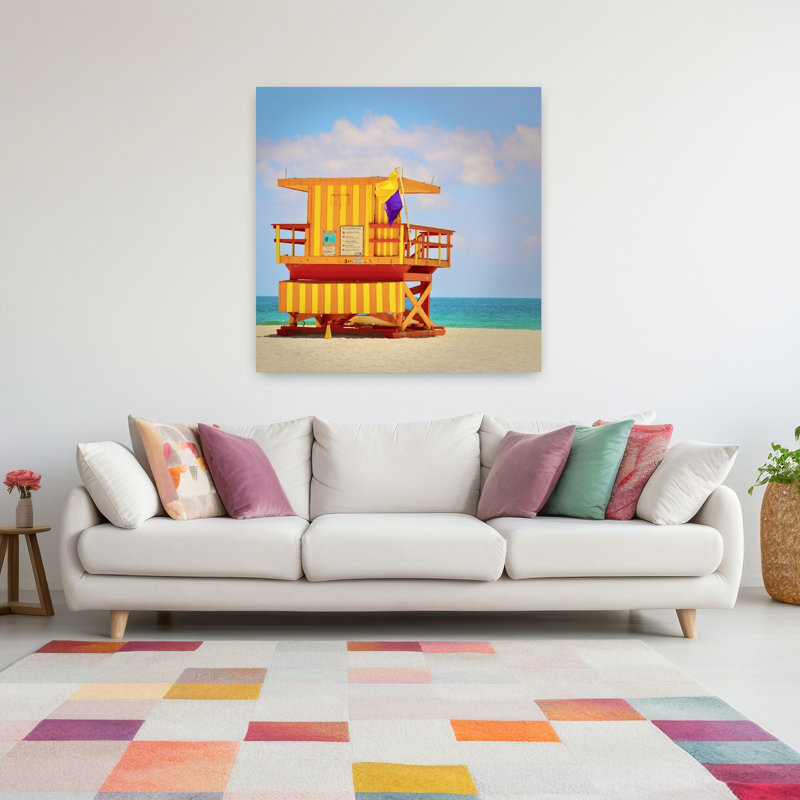 Station de sauveteur, art abstrait océanique rétro, 48" H x 48" W