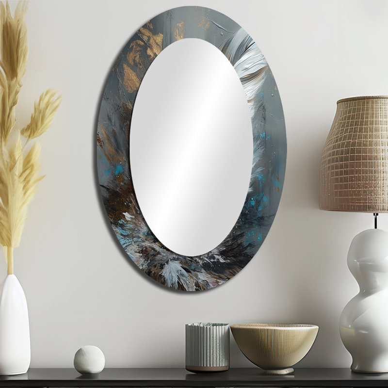 Plume dorée Wanderlust III - miroir mural ovale doré, 36 po x 24 po